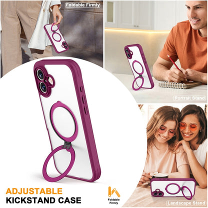 For iPhone 16 Skin Feel MagSafe Holder 360 Full Body Phone Case(Rose Red) - More iPhone Cases by buy2fix | Online Shopping UK | buy2fix