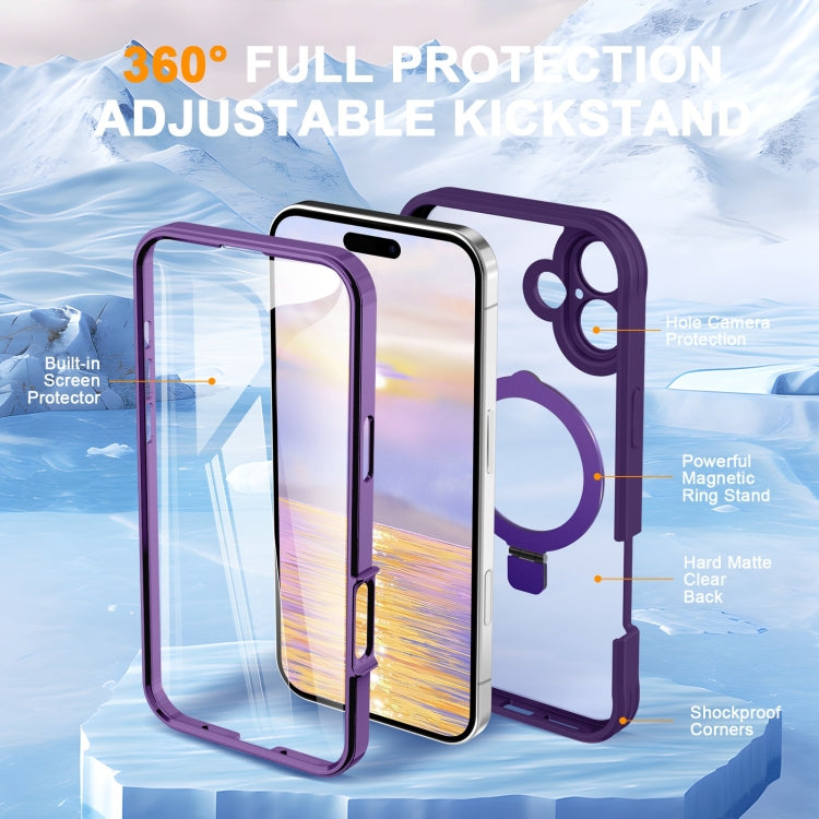 For iPhone 16 Skin Feel MagSafe Holder 360 Full Body Phone Case(Dark Purple) - More iPhone Cases by buy2fix | Online Shopping UK | buy2fix
