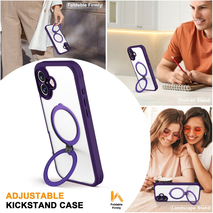 For iPhone 16 Skin Feel MagSafe Holder 360 Full Body Phone Case(Dark Purple) - More iPhone Cases by buy2fix | Online Shopping UK | buy2fix