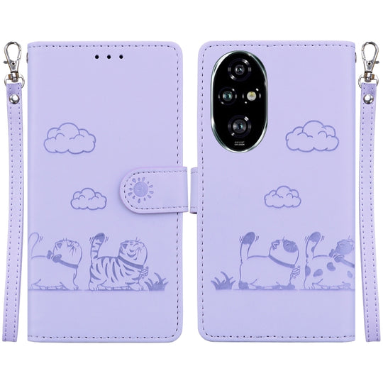 For Honor 200 Pro 5G Cute Cats RFID Leather Phone Case(Purple)
