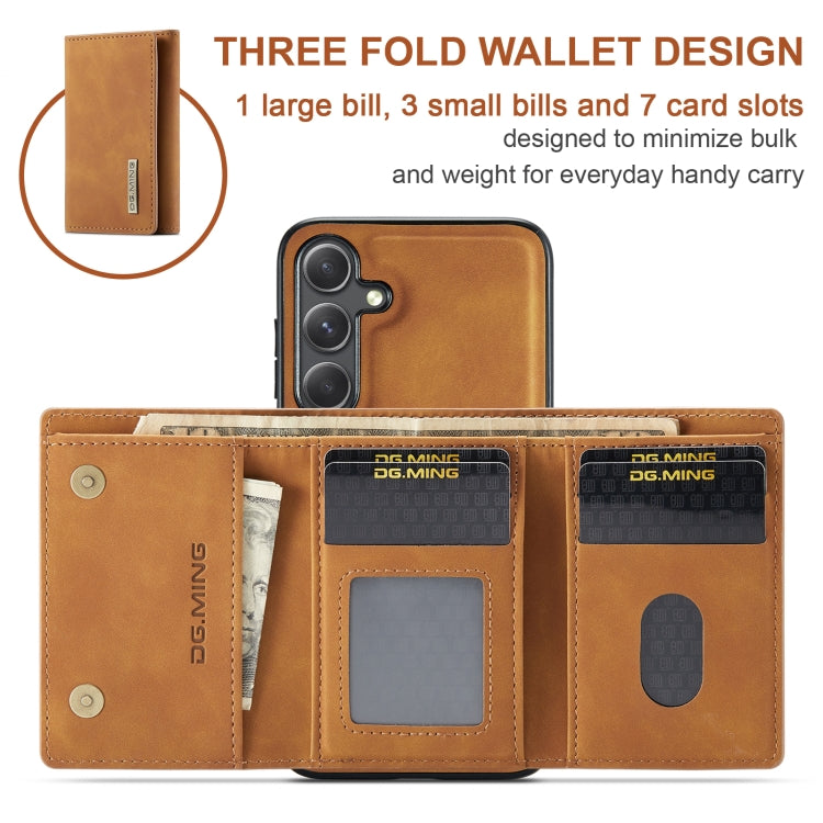 For Samsung Galaxy S24 FE 5G DG.MING M1 Series 3-Fold Multi Card Wallet + Magnetic Phone Case(Brown) by DG.MING