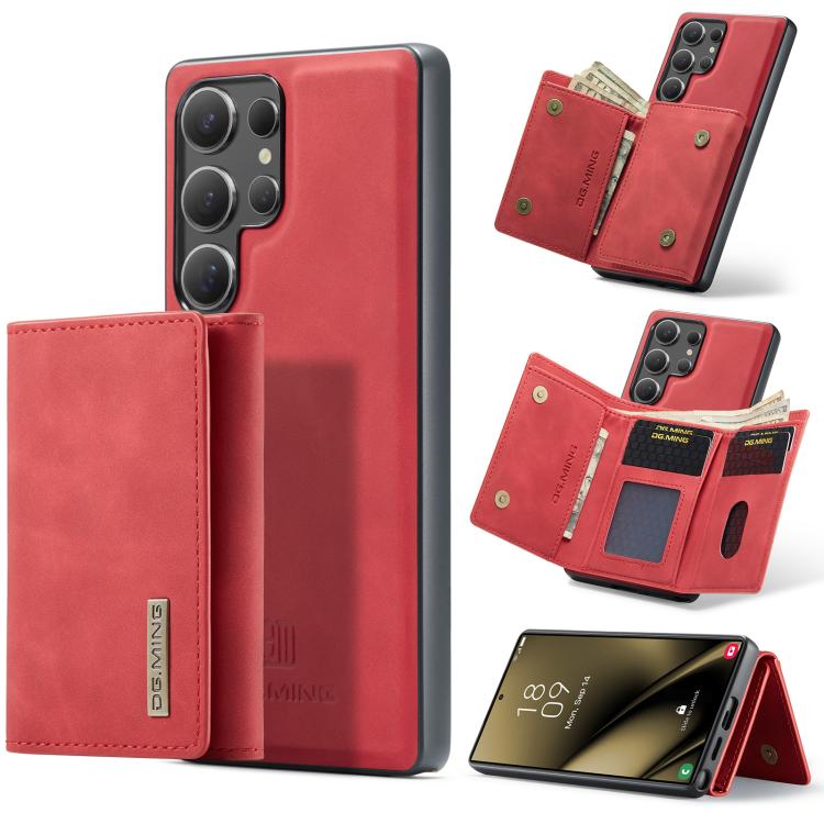 For Samsung Galaxy S25 Ultra 5G DG.MING M1 Series 3-Fold Multi Card Wallet + Magnetic Phone Case(Red) - Galaxy S25 Ultra 5G Cases by DG.MING | Online Shopping UK | buy2fix