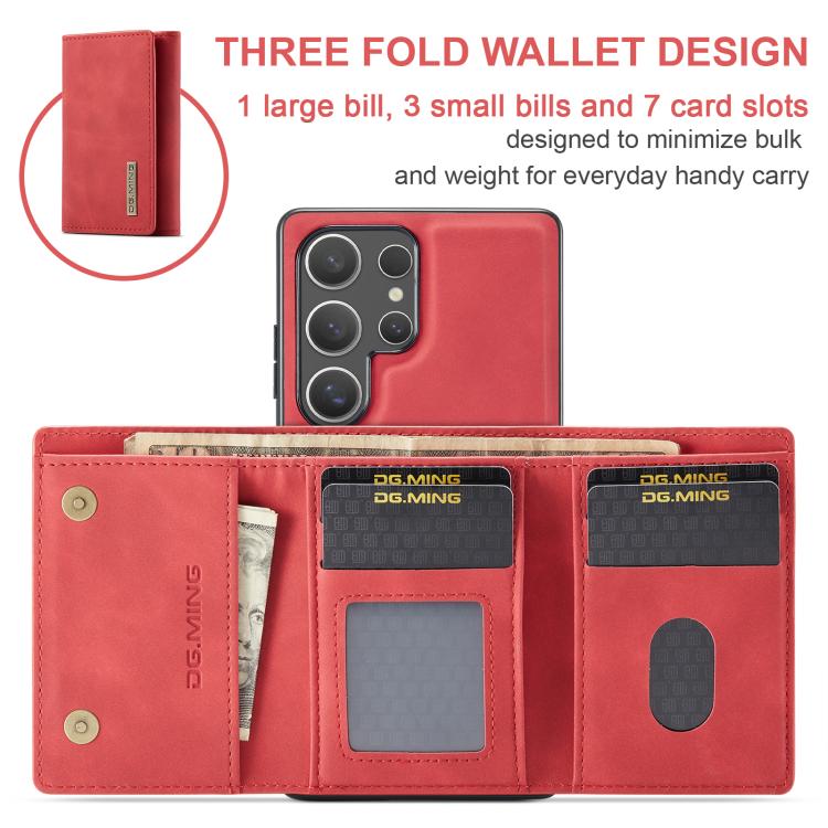 For Samsung Galaxy S25 Ultra 5G DG.MING M1 Series 3-Fold Multi Card Wallet + Magnetic Phone Case(Red) - Galaxy S25 Ultra 5G Cases by DG.MING | Online Shopping UK | buy2fix