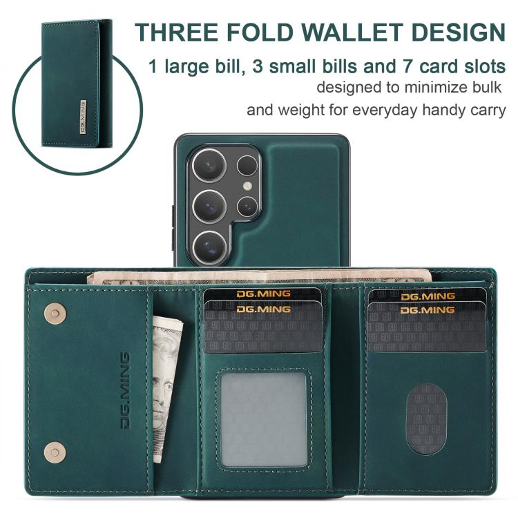 For Samsung Galaxy S25 Ultra 5G DG.MING M1 Series 3-Fold Multi Card Wallet + Magnetic Phone Case(Green) - Galaxy S25 Ultra 5G Cases by DG.MING | Online Shopping UK | buy2fix