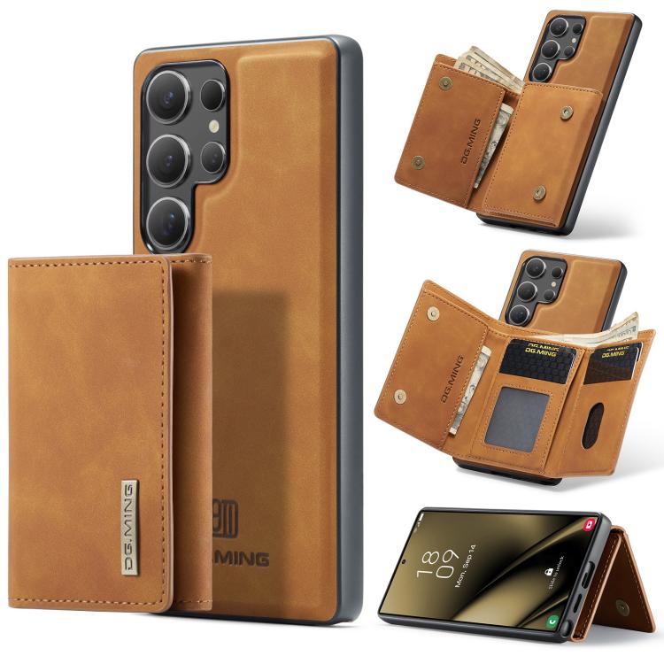 For Samsung Galaxy S25 Ultra 5G DG.MING M1 Series 3-Fold Multi Card Wallet + Magnetic Phone Case(Brown) - Galaxy S25 Ultra 5G Cases by DG.MING | Online Shopping UK | buy2fix