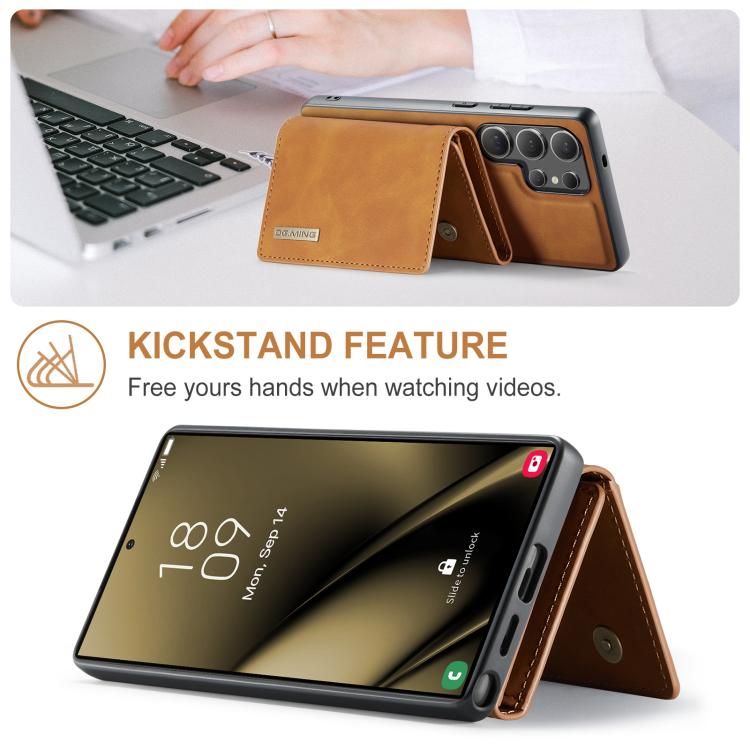 For Samsung Galaxy S25 Ultra 5G DG.MING M1 Series 3-Fold Multi Card Wallet + Magnetic Phone Case(Brown) - Galaxy S25 Ultra 5G Cases by DG.MING | Online Shopping UK | buy2fix