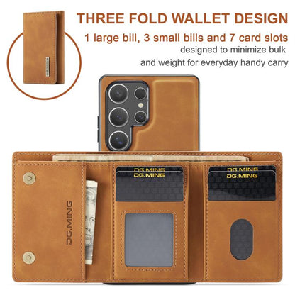 For Samsung Galaxy S25 Ultra 5G DG.MING M1 Series 3-Fold Multi Card Wallet + Magnetic Phone Case(Brown) - Galaxy S25 Ultra 5G Cases by DG.MING | Online Shopping UK | buy2fix