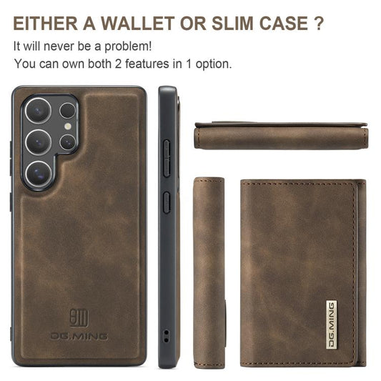 For Samsung Galaxy S25 Ultra 5G DG.MING M1 Series 3-Fold Multi Card Wallet + Magnetic Phone Case(Coffee) - Galaxy S25 Ultra 5G Cases by DG.MING | Online Shopping UK | buy2fix
