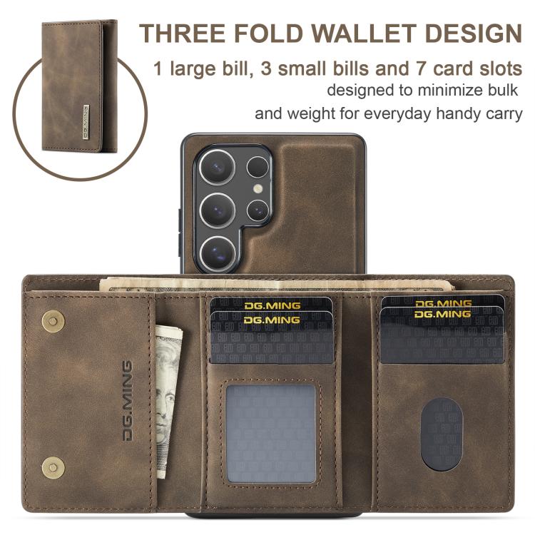 For Samsung Galaxy S25 Ultra 5G DG.MING M1 Series 3-Fold Multi Card Wallet + Magnetic Phone Case(Coffee) - Galaxy S25 Ultra 5G Cases by DG.MING | Online Shopping UK | buy2fix