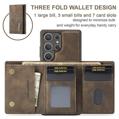 For Samsung Galaxy S25 Ultra 5G DG.MING M1 Series 3-Fold Multi Card Wallet + Magnetic Phone Case(Coffee) - Galaxy S25 Ultra 5G Cases by DG.MING | Online Shopping UK | buy2fix