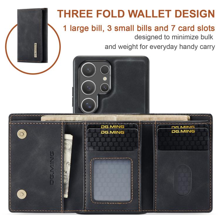 For Samsung Galaxy S25 Ultra 5G DG.MING M1 Series 3-Fold Multi Card Wallet + Magnetic Phone Case(Black) - Galaxy S25 Ultra 5G Cases by DG.MING | Online Shopping UK | buy2fix