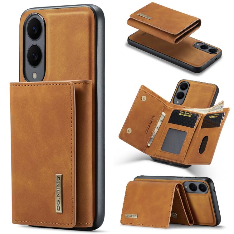 For Samsung Galaxy S25 Edge 5G DG.MING M1 Series 3-Fold Multi Card Wallet + Magnetic Phone Case(Brown) - Galaxy S25 Edge 5G Cases by DG.MING | Online Shopping UK | buy2fix