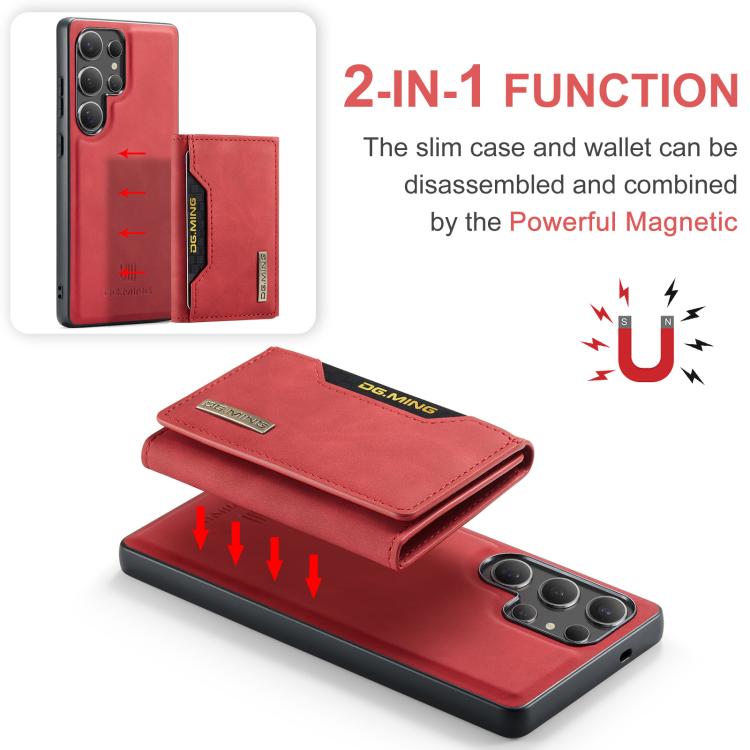 For Samsung Galaxy S25 Ultra 5G DG.MING M2 Series 3-Fold Multi Card Bag + Magnetic Phone Case(Red) - Galaxy S25 Ultra 5G Cases by DG.MING | Online Shopping UK | buy2fix