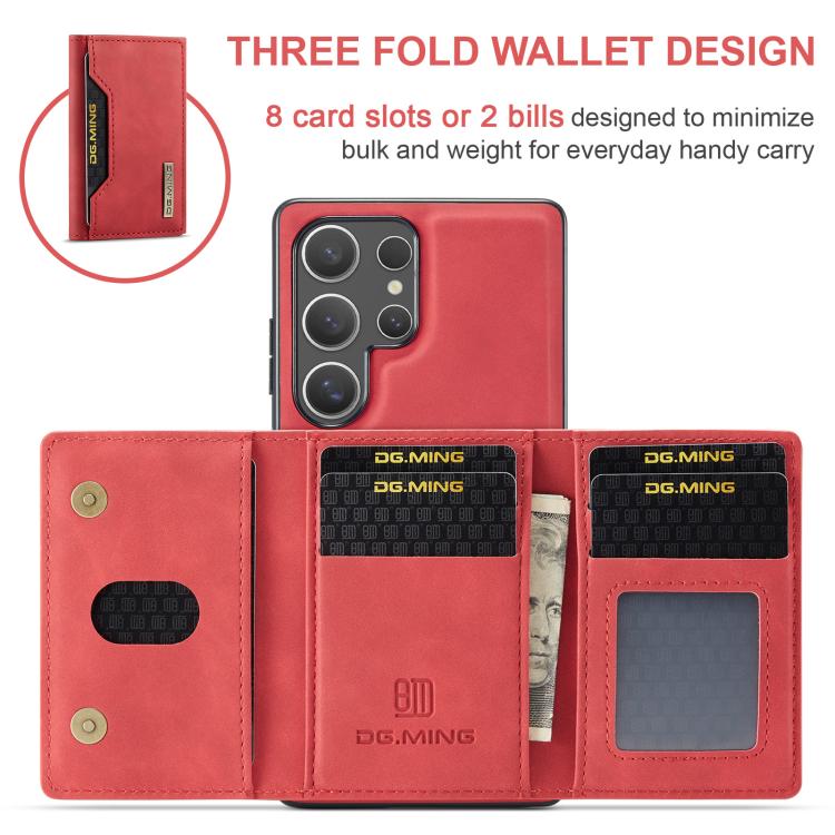 For Samsung Galaxy S25 Ultra 5G DG.MING M2 Series 3-Fold Multi Card Bag + Magnetic Phone Case(Red) - Galaxy S25 Ultra 5G Cases by DG.MING | Online Shopping UK | buy2fix