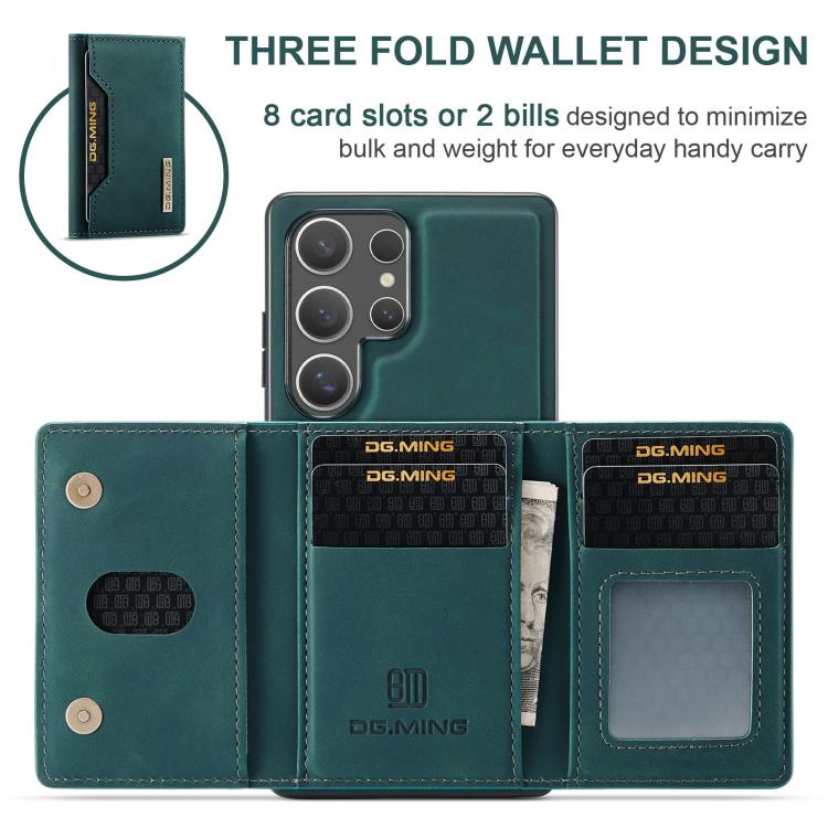 For Samsung Galaxy S25 Ultra 5G DG.MING M2 Series 3-Fold Multi Card Bag + Magnetic Phone Case(Green) - Galaxy S25 Ultra 5G Cases by DG.MING | Online Shopping UK | buy2fix