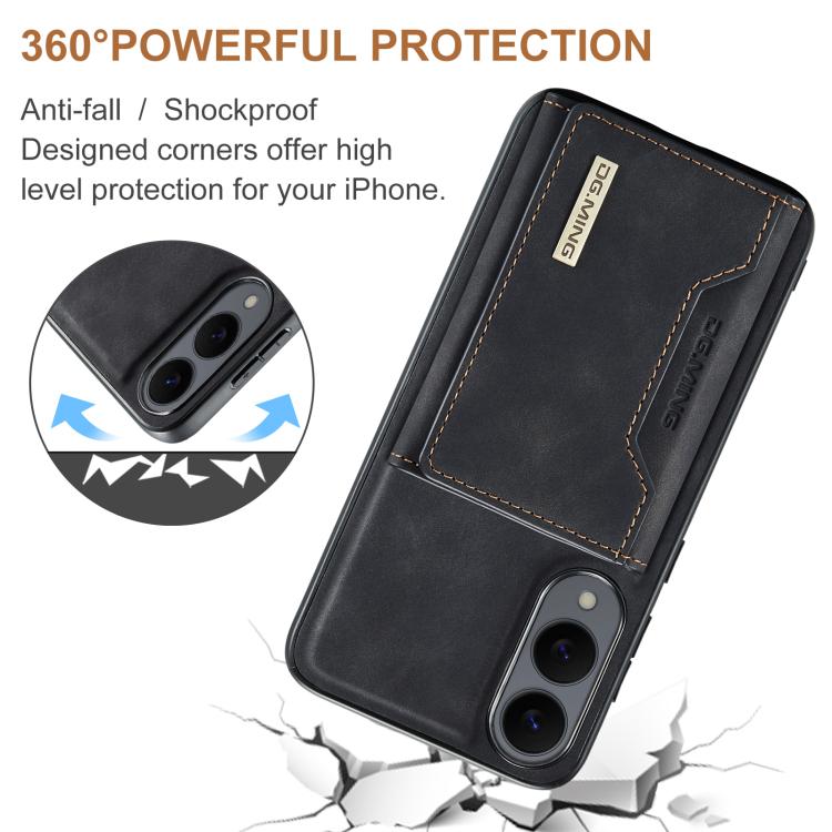 For Samsung Galaxy S25 Edge 5G DG.MING M2 Series 3-Fold Multi Card Bag + Magnetic Phone Case(Black) - Galaxy S25 Edge 5G Cases by DG.MING | Online Shopping UK | buy2fix