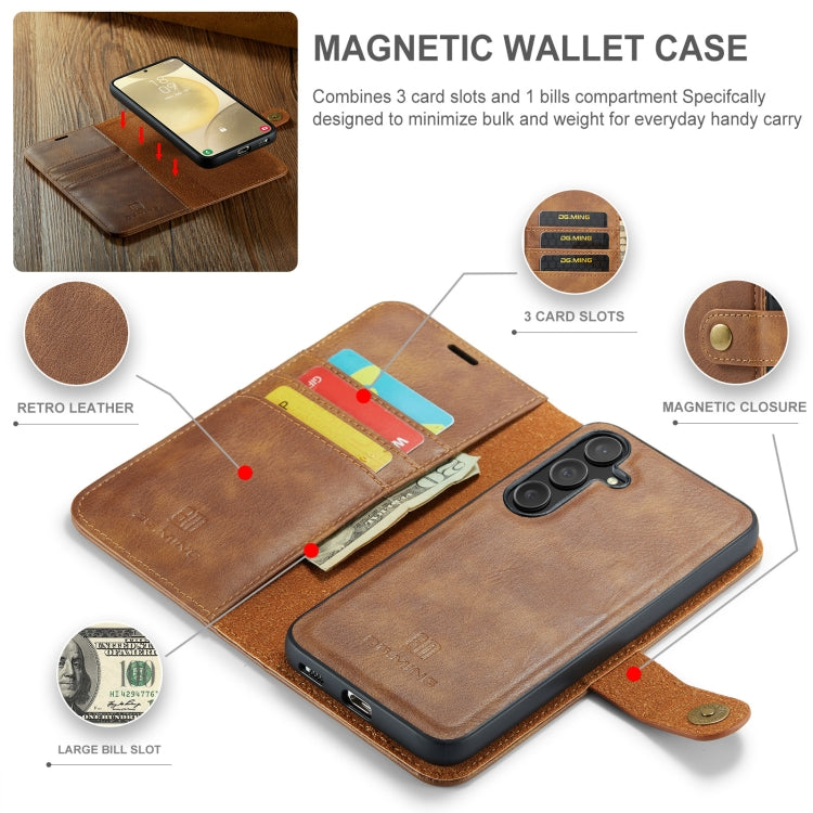 For Samsung Galaxy S24 FE 5G DG.MING Crazy Horse Texture Detachable Magnetic Leather Case(Brown) by DG.MING