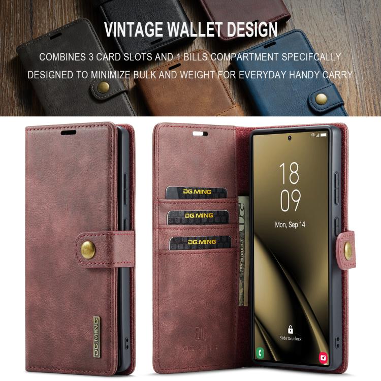 For Samsung Galaxy S25 Ultra 5G DG.MING Crazy Horse Texture Detachable Magnetic Leather Case(Red) - Galaxy S25 Ultra 5G Cases by DG.MING | Online Shopping UK | buy2fix