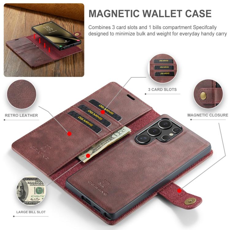For Samsung Galaxy S25 Ultra 5G DG.MING Crazy Horse Texture Detachable Magnetic Leather Case(Red) - Galaxy S25 Ultra 5G Cases by DG.MING | Online Shopping UK | buy2fix