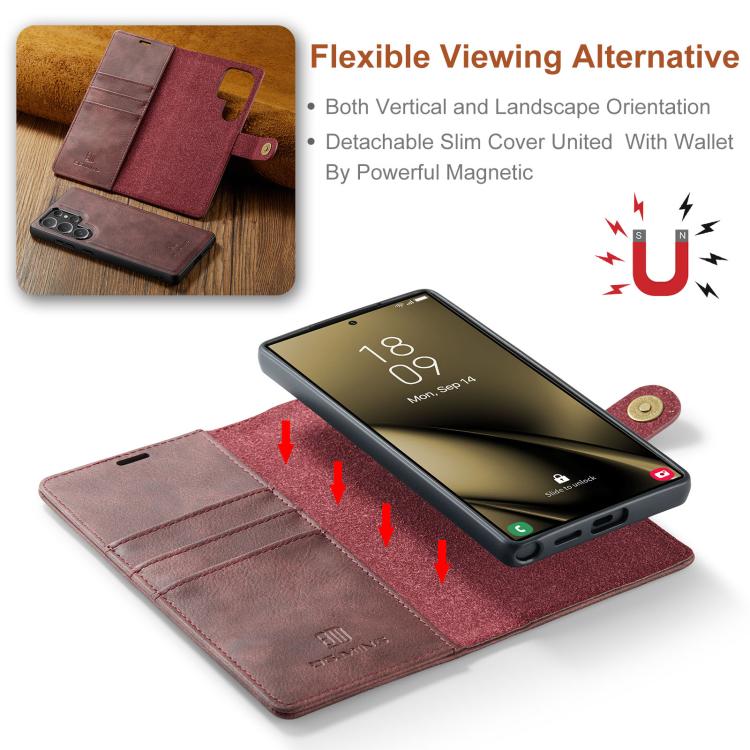 For Samsung Galaxy S25 Ultra 5G DG.MING Crazy Horse Texture Detachable Magnetic Leather Case(Red) - Galaxy S25 Ultra 5G Cases by DG.MING | Online Shopping UK | buy2fix