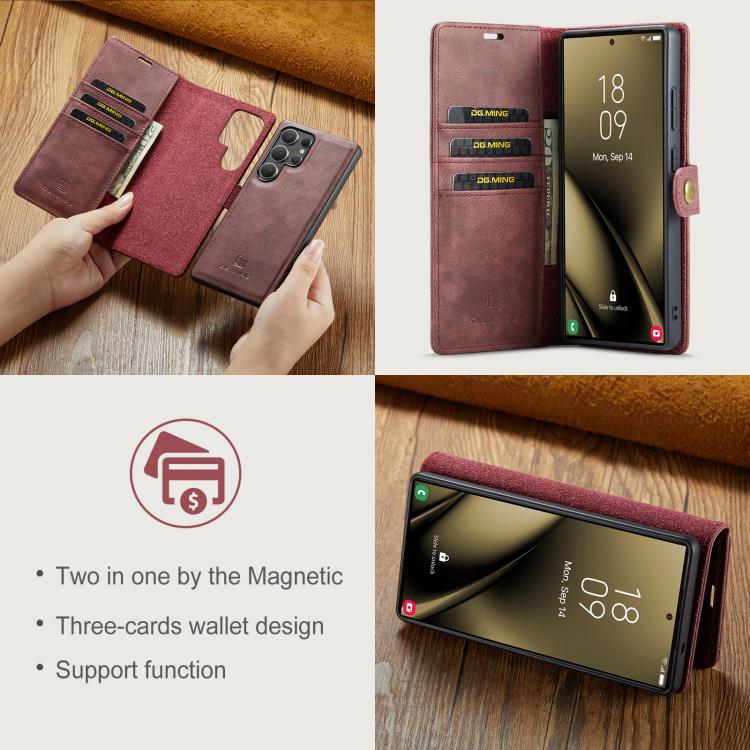 For Samsung Galaxy S25 Ultra 5G DG.MING Crazy Horse Texture Detachable Magnetic Leather Case(Red) - Galaxy S25 Ultra 5G Cases by DG.MING | Online Shopping UK | buy2fix