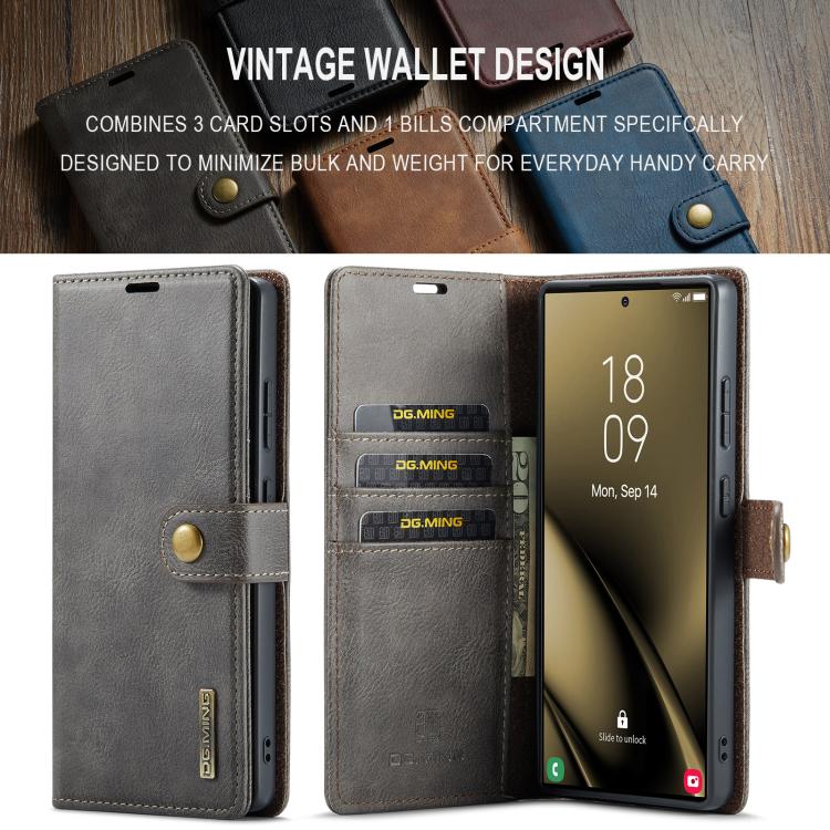 For Samsung Galaxy S25 Ultra 5G DG.MING Crazy Horse Texture Detachable Magnetic Leather Case(Grey) - Galaxy S25 Ultra 5G Cases by DG.MING | Online Shopping UK | buy2fix
