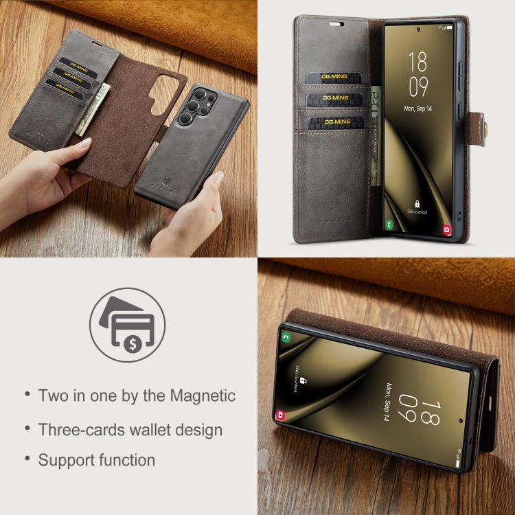 For Samsung Galaxy S25 Ultra 5G DG.MING Crazy Horse Texture Detachable Magnetic Leather Case(Grey) - Galaxy S25 Ultra 5G Cases by DG.MING | Online Shopping UK | buy2fix