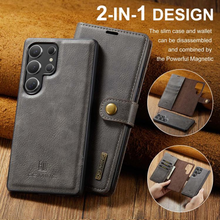 For Samsung Galaxy S25 Ultra 5G DG.MING Crazy Horse Texture Detachable Magnetic Leather Case(Grey) - Galaxy S25 Ultra 5G Cases by DG.MING | Online Shopping UK | buy2fix