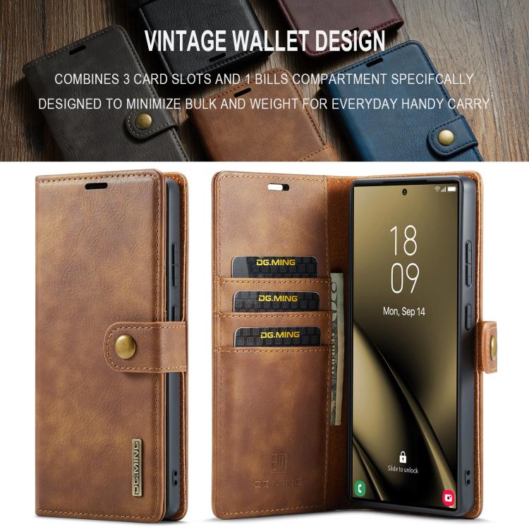 For Samsung Galaxy S25 Ultra 5G DG.MING Crazy Horse Texture Detachable Magnetic Leather Case(Brown) - Galaxy S25 Ultra 5G Cases by DG.MING | Online Shopping UK | buy2fix