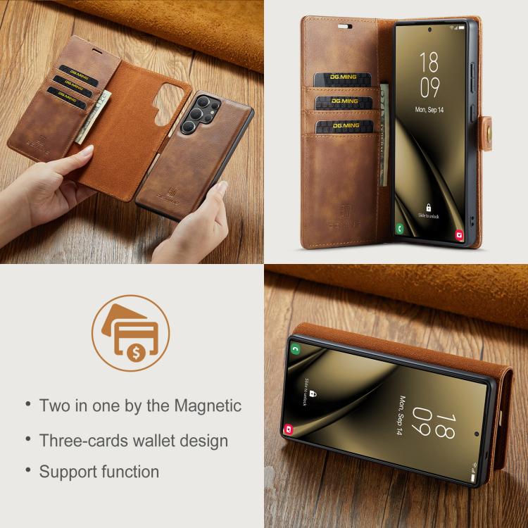 For Samsung Galaxy S25 Ultra 5G DG.MING Crazy Horse Texture Detachable Magnetic Leather Case(Brown) - Galaxy S25 Ultra 5G Cases by DG.MING | Online Shopping UK | buy2fix