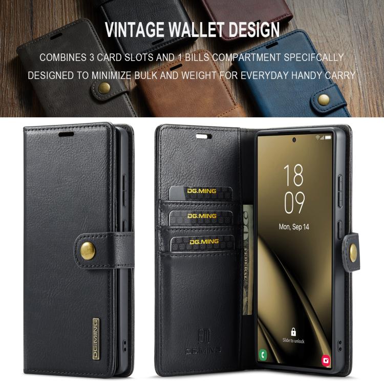 For Samsung Galaxy S25 Ultra 5G DG.MING Crazy Horse Texture Detachable Magnetic Leather Case(Black) - Galaxy S25 Ultra 5G Cases by DG.MING | Online Shopping UK | buy2fix