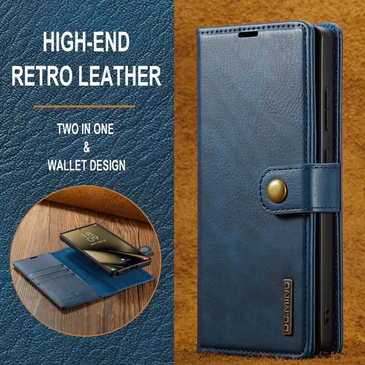 For Samsung Galaxy S25 Ultra 5G DG.MING Crazy Horse Texture Detachable Magnetic Leather Case(Blue) - Galaxy S25 Ultra 5G Cases by DG.MING | Online Shopping UK | buy2fix