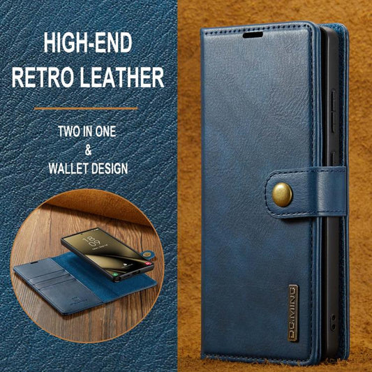 For Samsung Galaxy S25 Ultra 5G DG.MING Crazy Horse Texture Detachable Magnetic Leather Case(Blue) - Galaxy S25 Ultra 5G Cases by DG.MING | Online Shopping UK | buy2fix