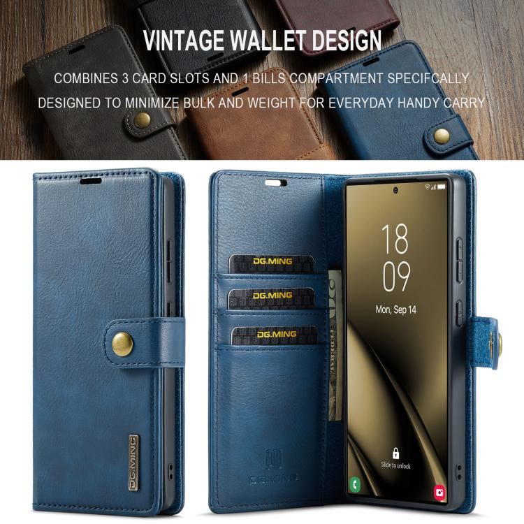 For Samsung Galaxy S25 Ultra 5G DG.MING Crazy Horse Texture Detachable Magnetic Leather Case(Blue) - Galaxy S25 Ultra 5G Cases by DG.MING | Online Shopping UK | buy2fix