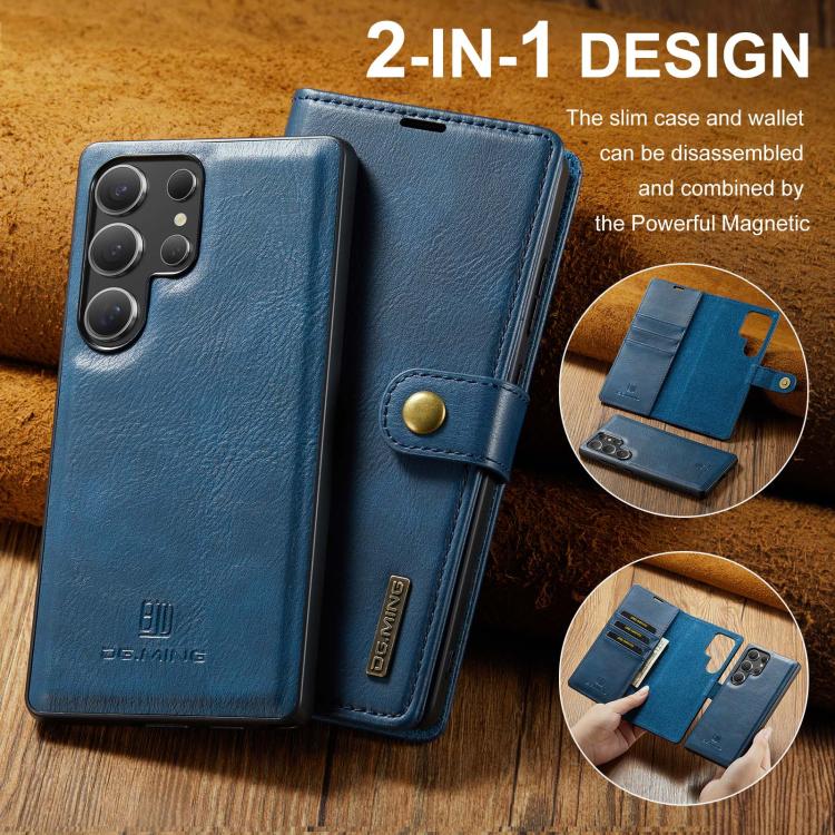For Samsung Galaxy S25 Ultra 5G DG.MING Crazy Horse Texture Detachable Magnetic Leather Case(Blue) - Galaxy S25 Ultra 5G Cases by DG.MING | Online Shopping UK | buy2fix