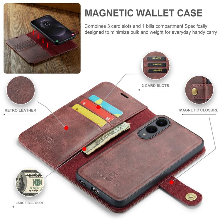 For Samsung Galaxy S25 Edge 5G DG.MING Crazy Horse Texture Detachable Magnetic Leather Case(Red) - Galaxy S25 Edge 5G Cases by DG.MING | Online Shopping UK | buy2fix