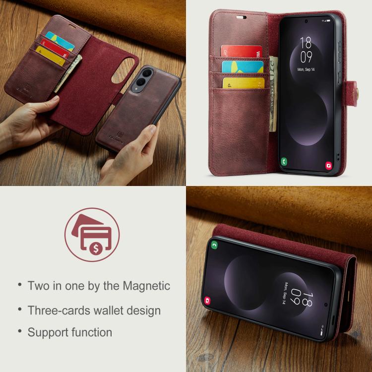 For Samsung Galaxy S25 Edge 5G DG.MING Crazy Horse Texture Detachable Magnetic Leather Case(Red) - Galaxy S25 Edge 5G Cases by DG.MING | Online Shopping UK | buy2fix