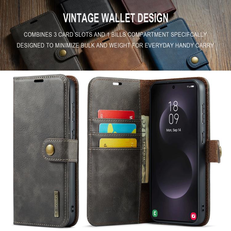 For Samsung Galaxy S25 Edge 5G DG.MING Crazy Horse Texture Detachable Magnetic Leather Case(Grey) - Galaxy S25 Edge 5G Cases by DG.MING | Online Shopping UK | buy2fix