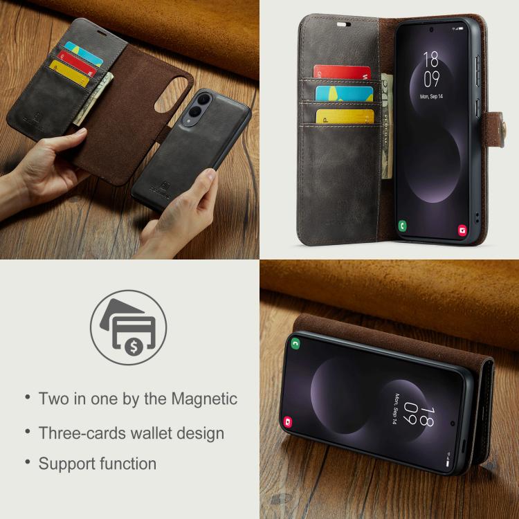 For Samsung Galaxy S25 Edge 5G DG.MING Crazy Horse Texture Detachable Magnetic Leather Case(Grey) - Galaxy S25 Edge 5G Cases by DG.MING | Online Shopping UK | buy2fix