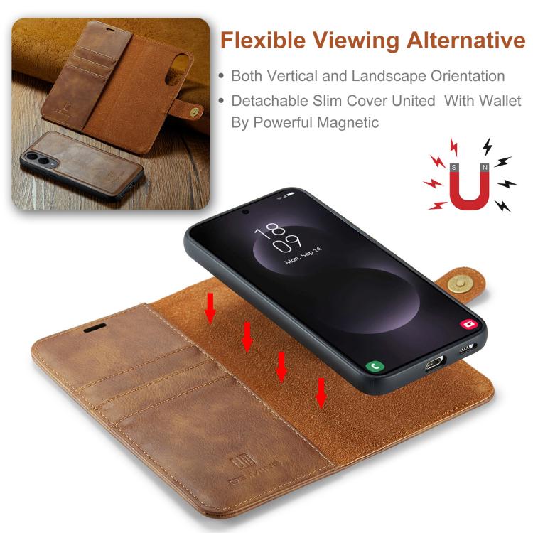 For Samsung Galaxy S25 Edge 5G DG.MING Crazy Horse Texture Detachable Magnetic Leather Case(Brown) - Galaxy S25 Edge 5G Cases by DG.MING | Online Shopping UK | buy2fix