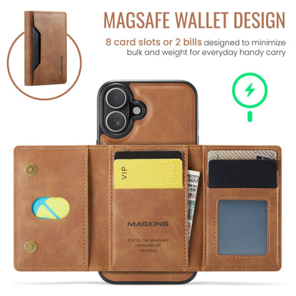 For iPhone 16 DG.MING MAGKING-K2 Series MagSafe RFID Card Bag Detachable Phone Case(Brown) - iPhone 16 Cases by DG.MING | Online Shopping UK | buy2fix