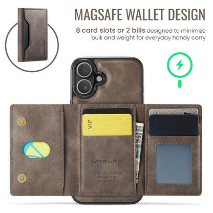 For iPhone 16 MAGKING K2 Series MagSafe RFID Card Bag Detachable Phone Case(Coffee) by MAGKING