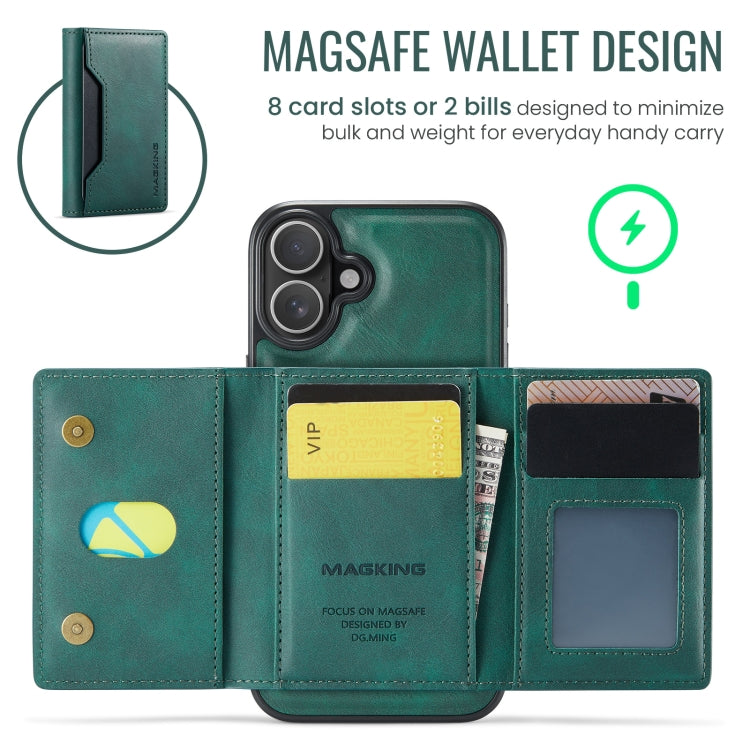 For iPhone 16 DG.MING MAGKING-K2 Series MagSafe RFID Card Bag Detachable Phone Case(Green) - iPhone 16 Cases by DG.MING | Online Shopping UK | buy2fix