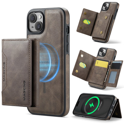 For iPhone 14 Plus MAGKING K2 Series MagSafe RFID Card Bag Detachable Phone Case(Coffee) by MAGKING