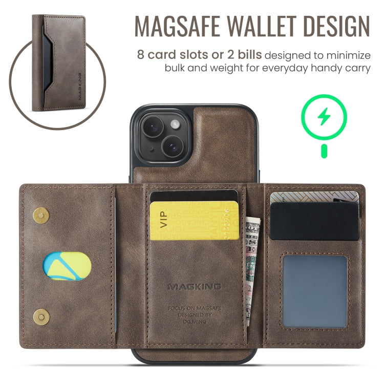 For iPhone 14 Plus MAGKING K2 Series MagSafe RFID Card Bag Detachable Phone Case(Coffee) by MAGKING