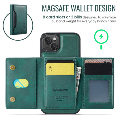 For iPhone 14 Plus MAGKING K2 Series MagSafe RFID Card Bag Detachable Phone Case(Green) by MAGKING
