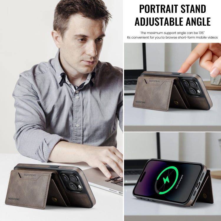 For iPhone 14 Pro MAGKING K2 Series MagSafe RFID Card Bag Detachable Phone Case(Coffee) by MAGKING