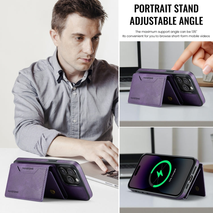 For iPhone 14 Pro MAGKING K2 Series MagSafe RFID Card Bag Detachable Phone Case(Purple) by MAGKING