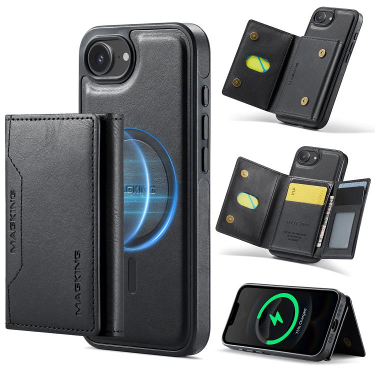 For iPhone 16e MAGKING K2 Series MagSafe RFID Card Bag Detachable Phone Case(Black) - iPhone 16e Cases by MAGKING | Online Shopping UK | buy2fix