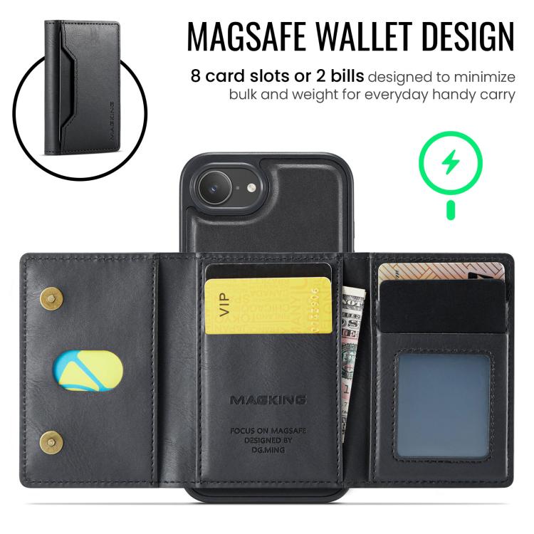 For iPhone 16e MAGKING K2 Series MagSafe RFID Card Bag Detachable Phone Case(Black) - iPhone 16e Cases by MAGKING | Online Shopping UK | buy2fix
